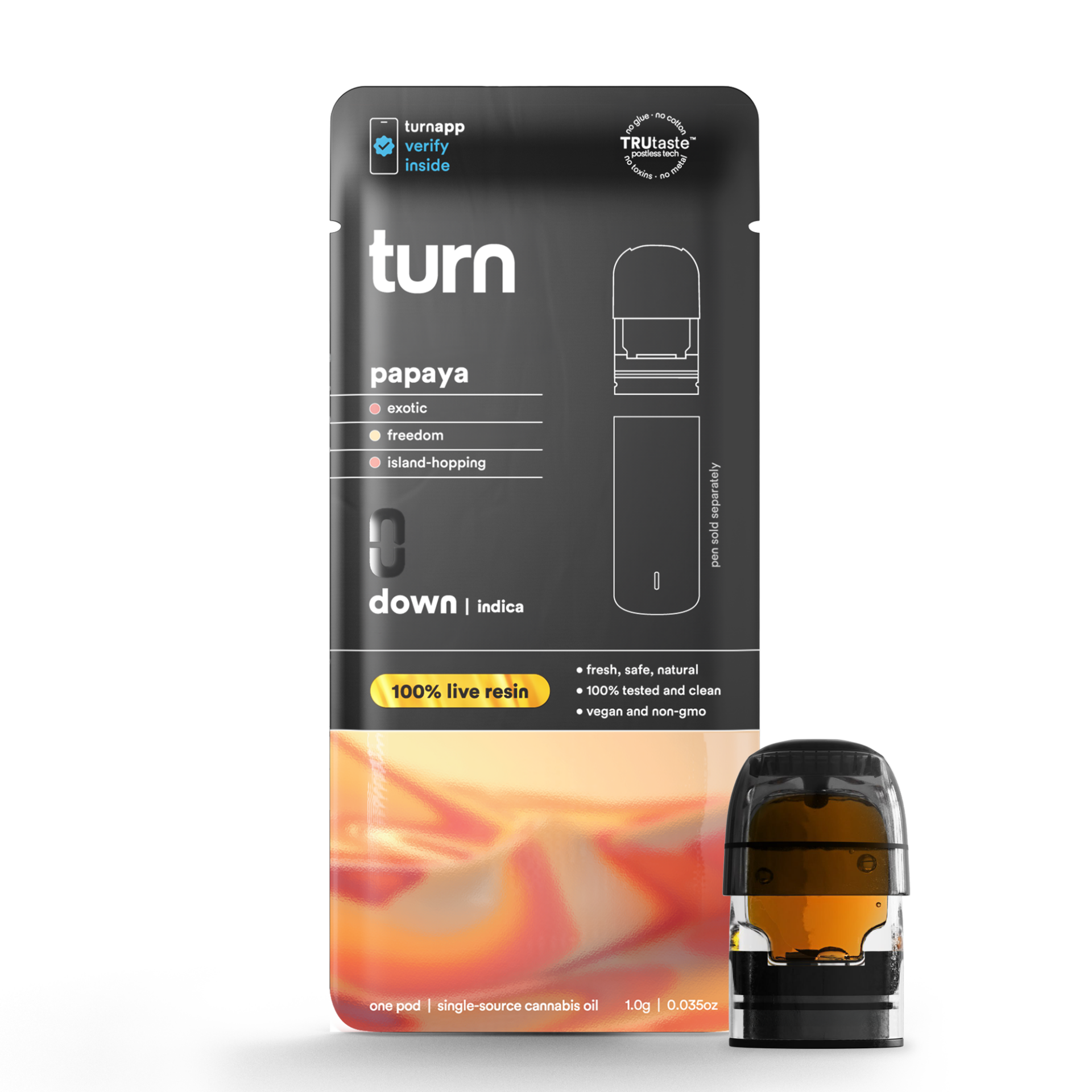 TURN Papaya 100% Live Resin Vape Pods (Indica) 77.33% {1g}
