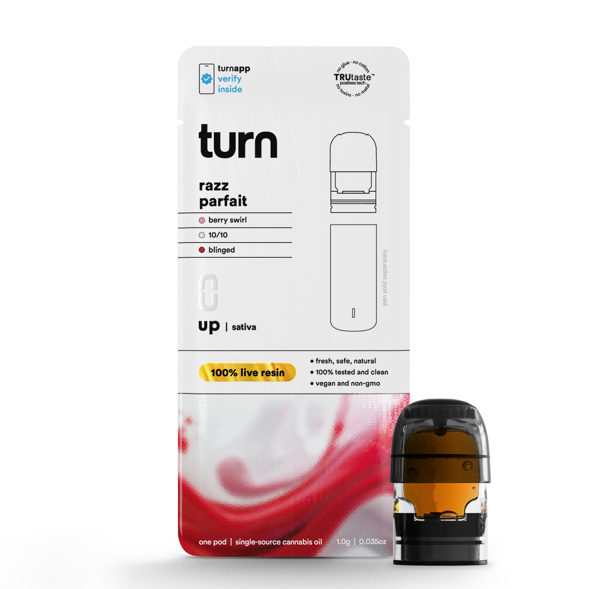 TURN Razz Parfait Live Resin Vape Pods  (Sativa) 72.36% {1g}