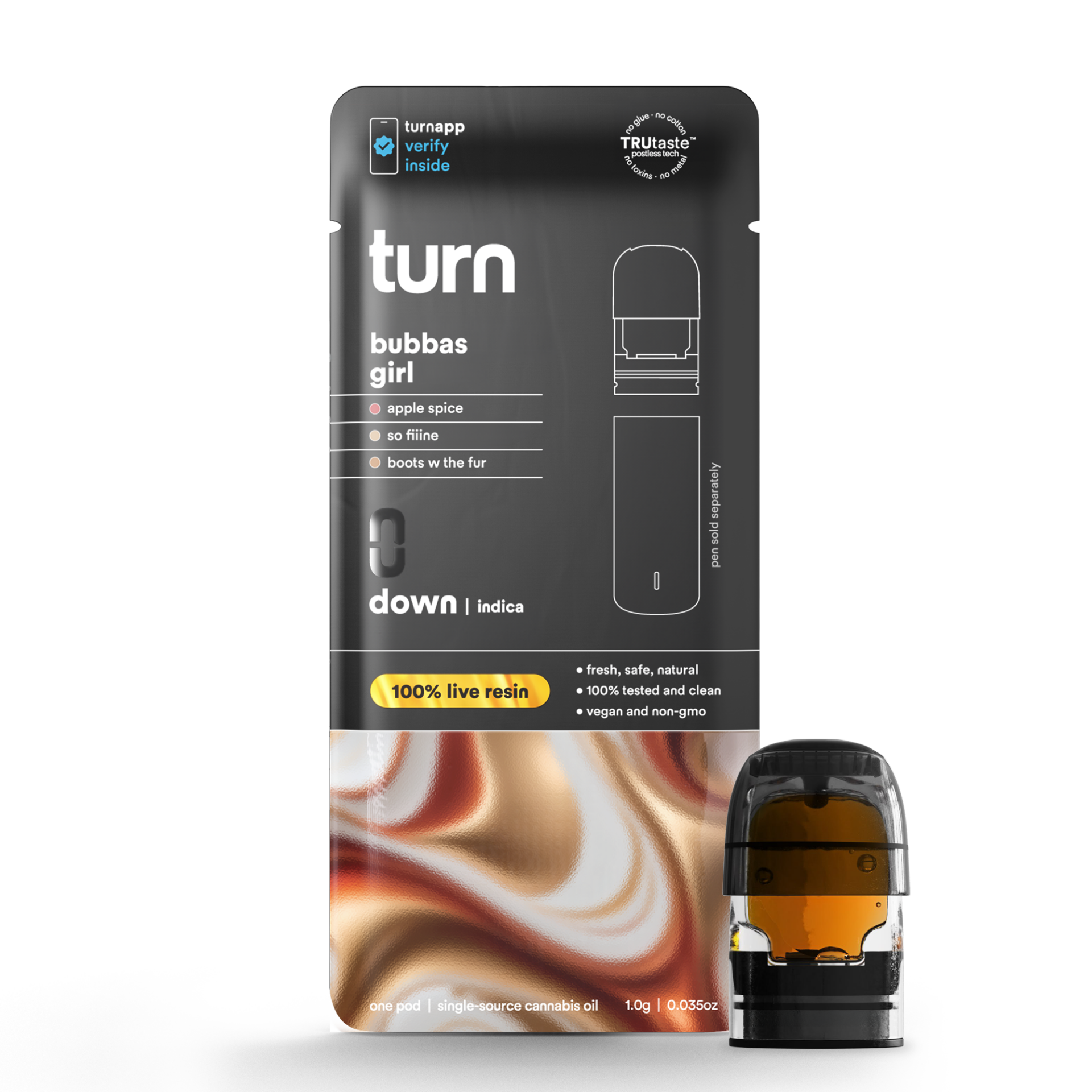 TURN Bubbas Girl Live Resin Vape Pods  (Indica) 71.93% {1g}