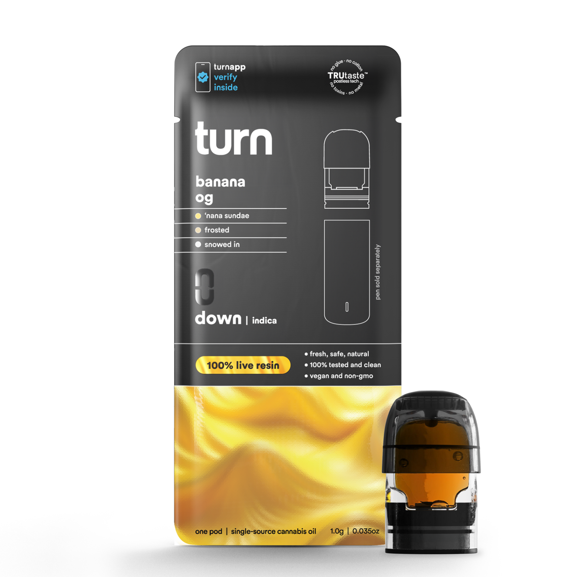 TURN Banana OG 100% Live Resin Vape Pods (Indica) 72.00% {1g}