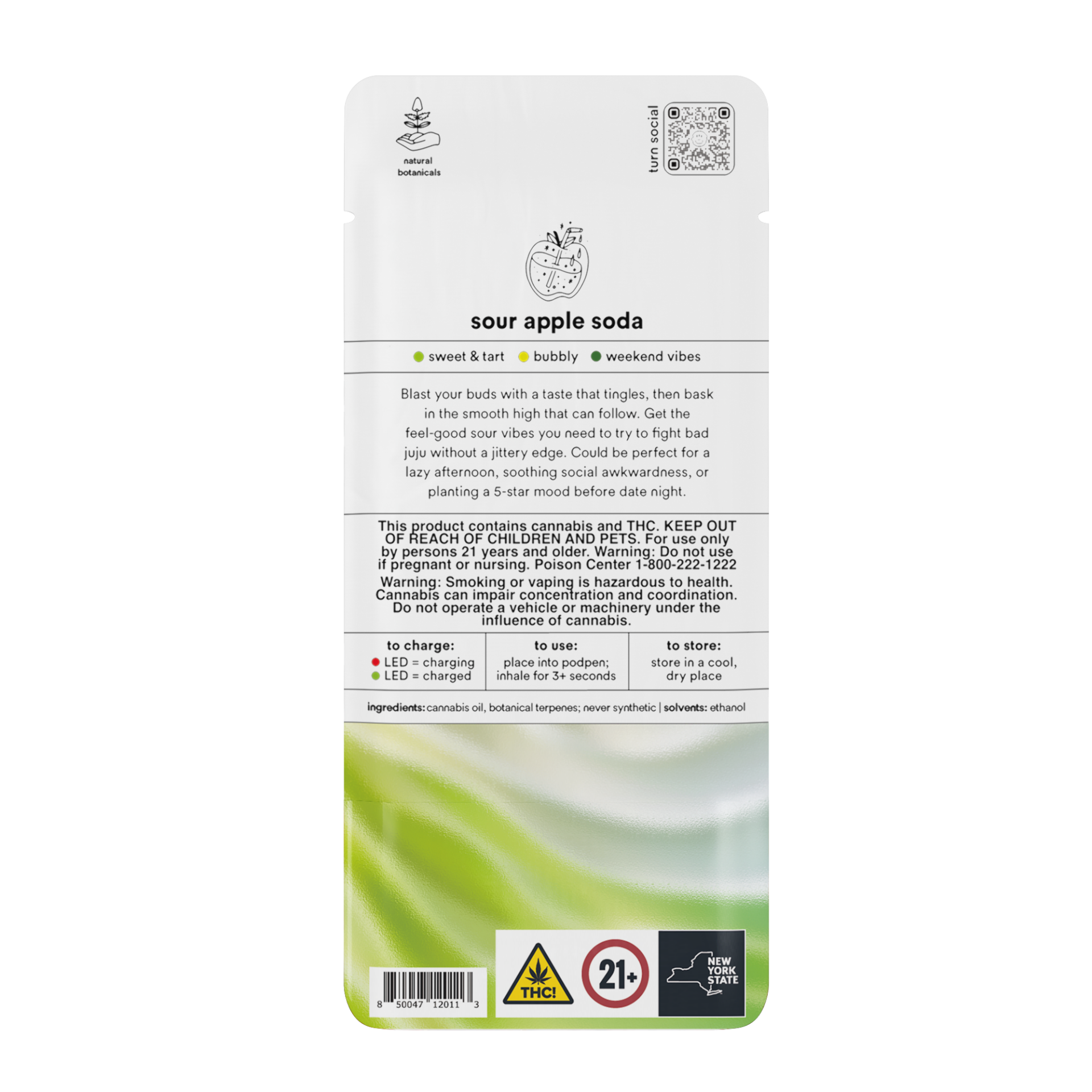 TURN Sour Apple Soda Vape Pods  (Hybrid Sativa) 91.27% {1g}