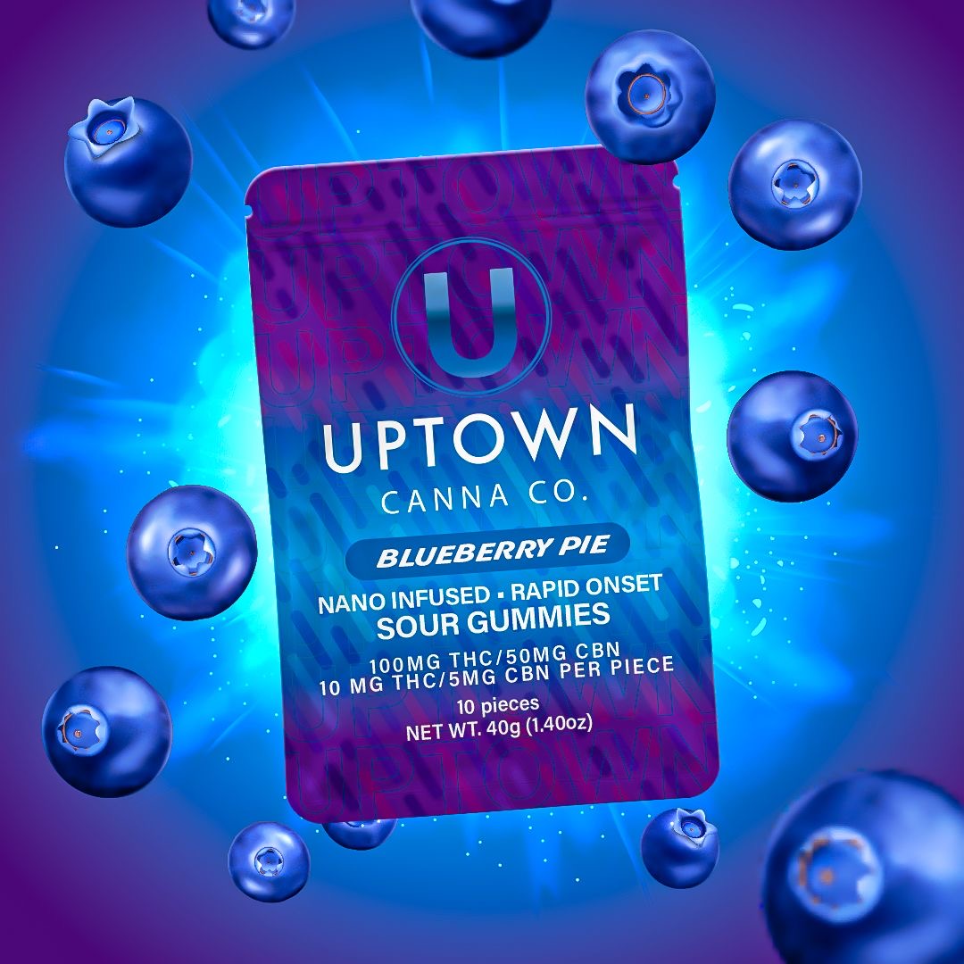 Uptown Canna Co. Sour Blueberry Pie Nano Infused Rapid onset 2:1CBN Edible 10-pack (Indica) {100mg}