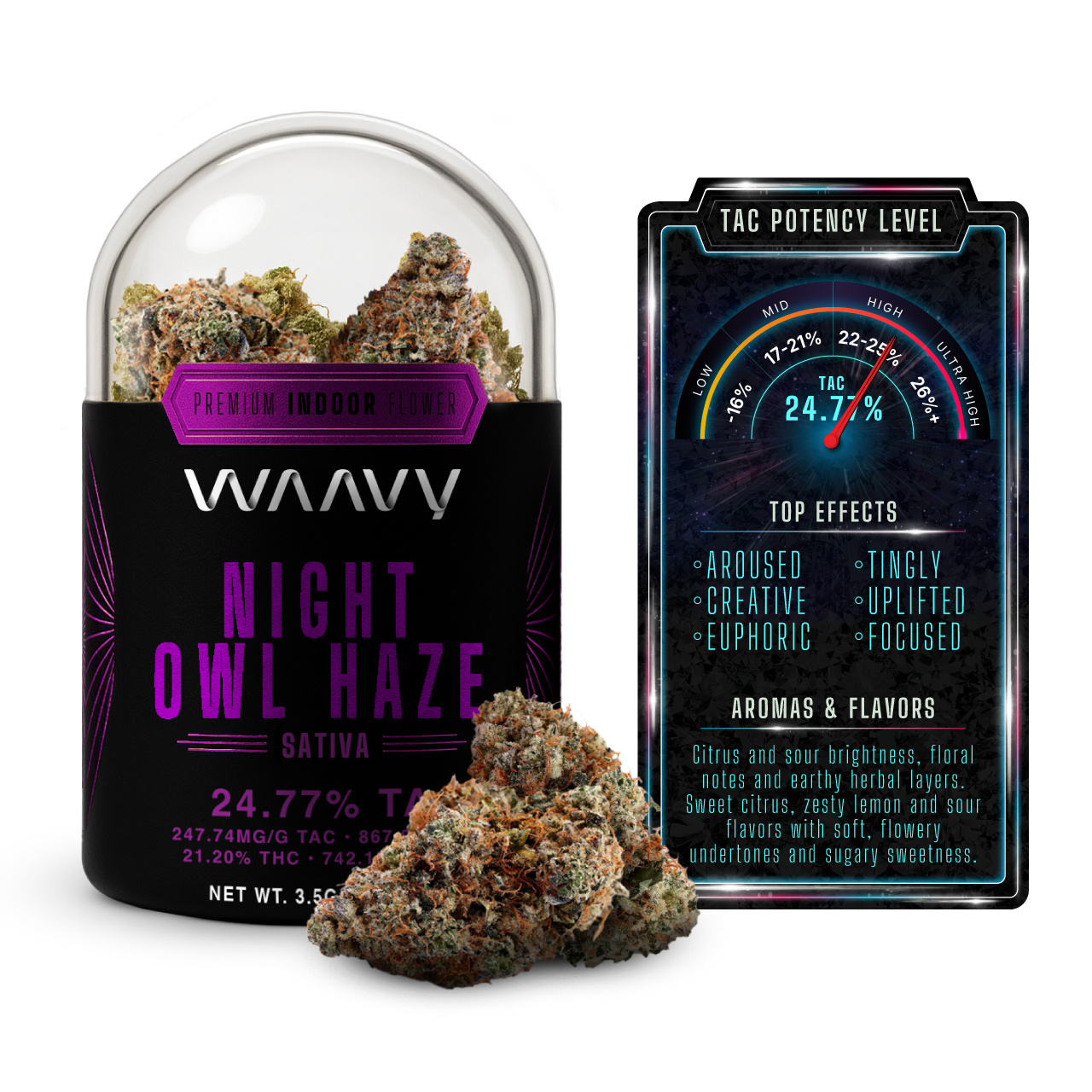 WAAVY Night Owl Haze Flower  (Sativa) 24% {3.5g}