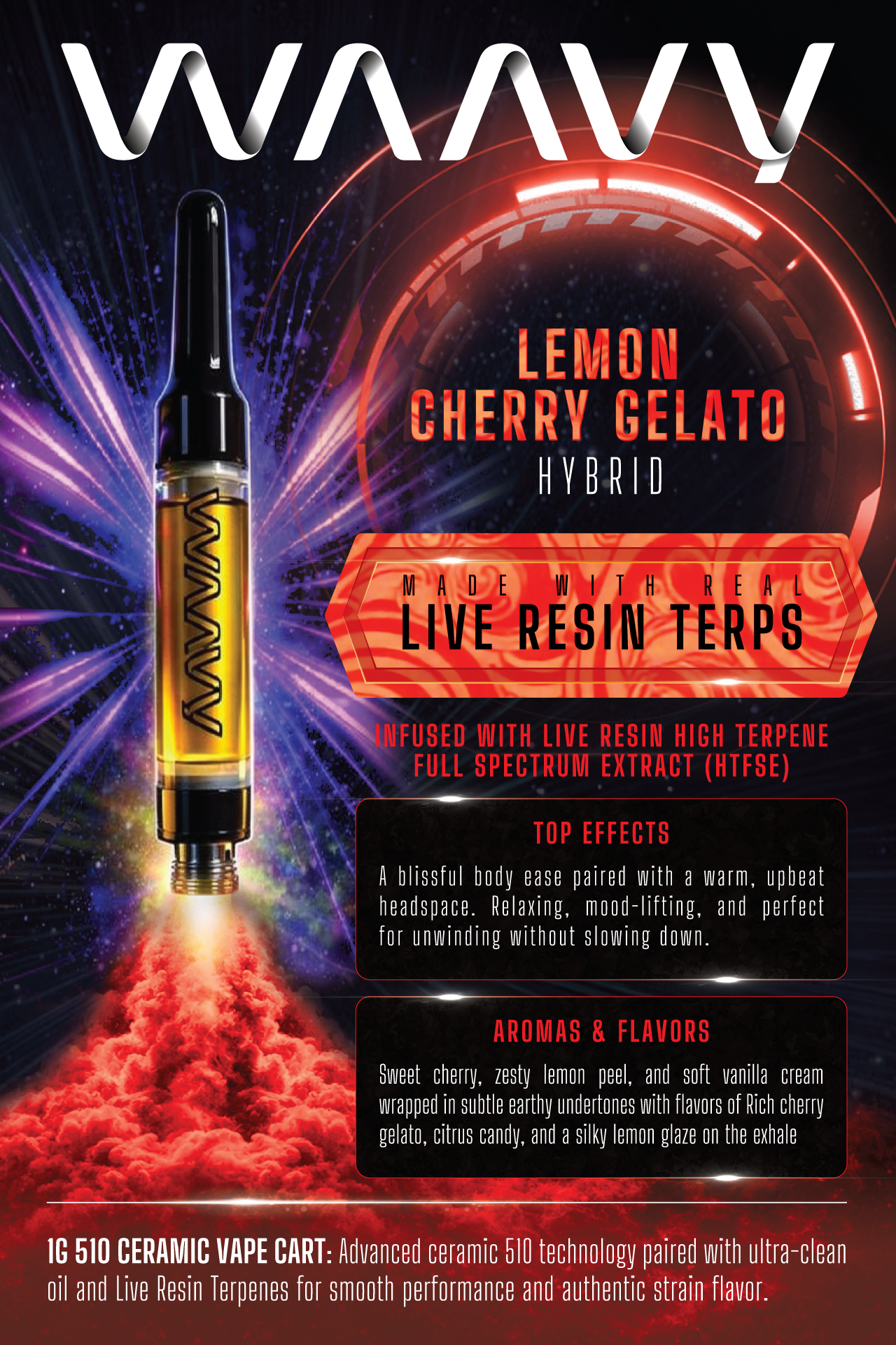 WAAVY Lemon Cherry Gelato Threaded Vape Cartridges  (Hybrid) 85% {1g}
