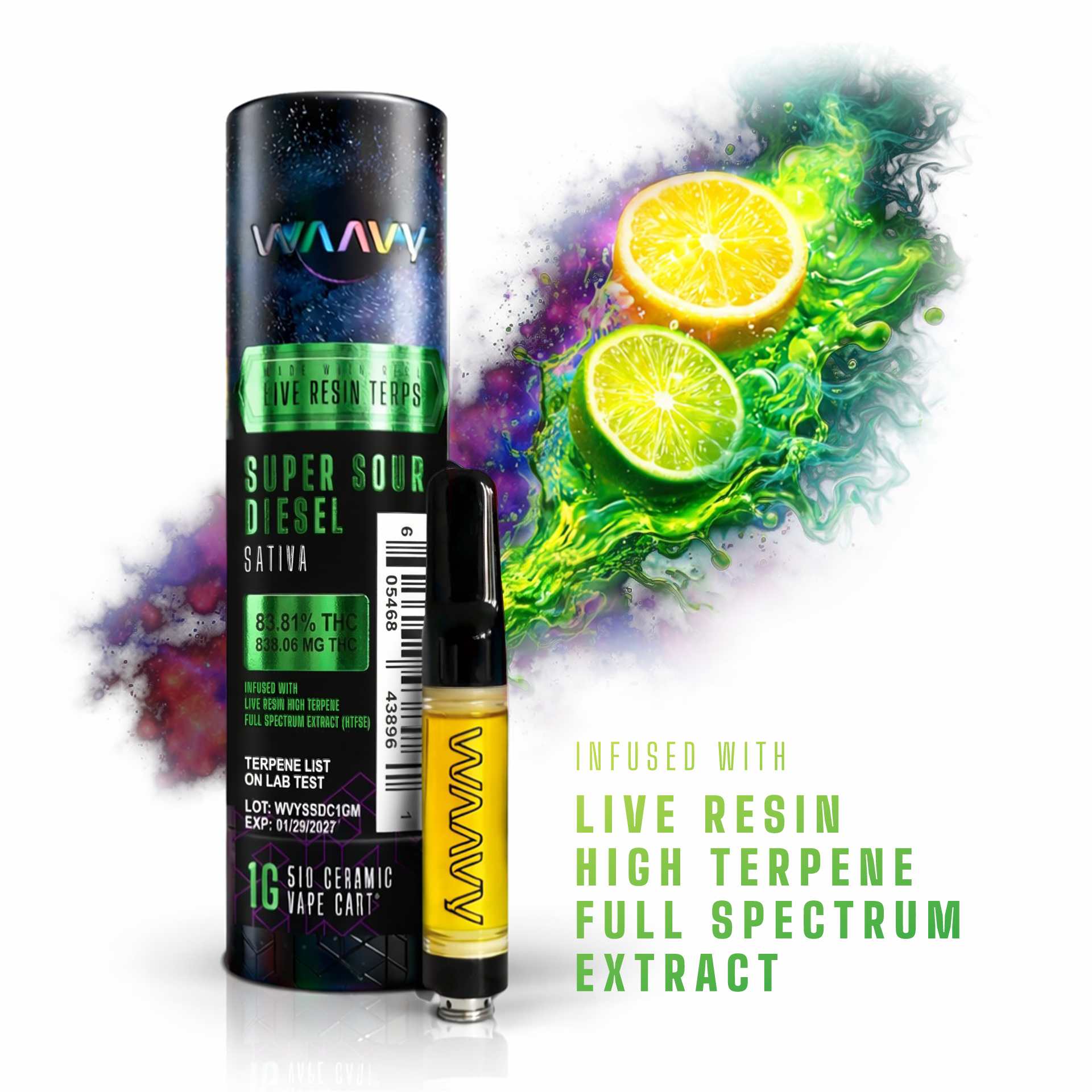 WAAVY Super Sour Diesel Threaded Vape Cartridges  (Sativa) 83% {1g}