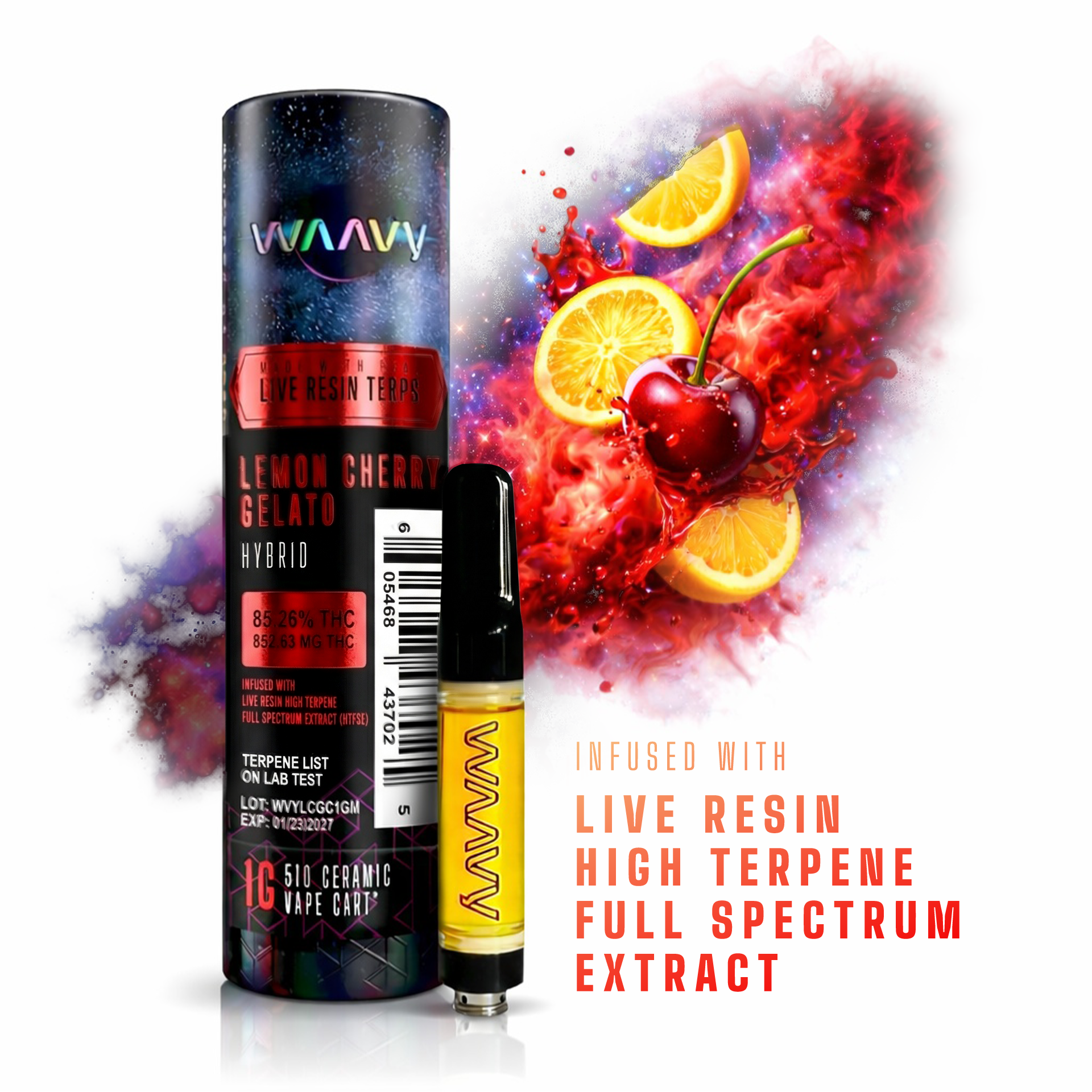 WAAVY Lemon Cherry Gelato Threaded Vape Cartridges  (Hybrid) 85% {1g}